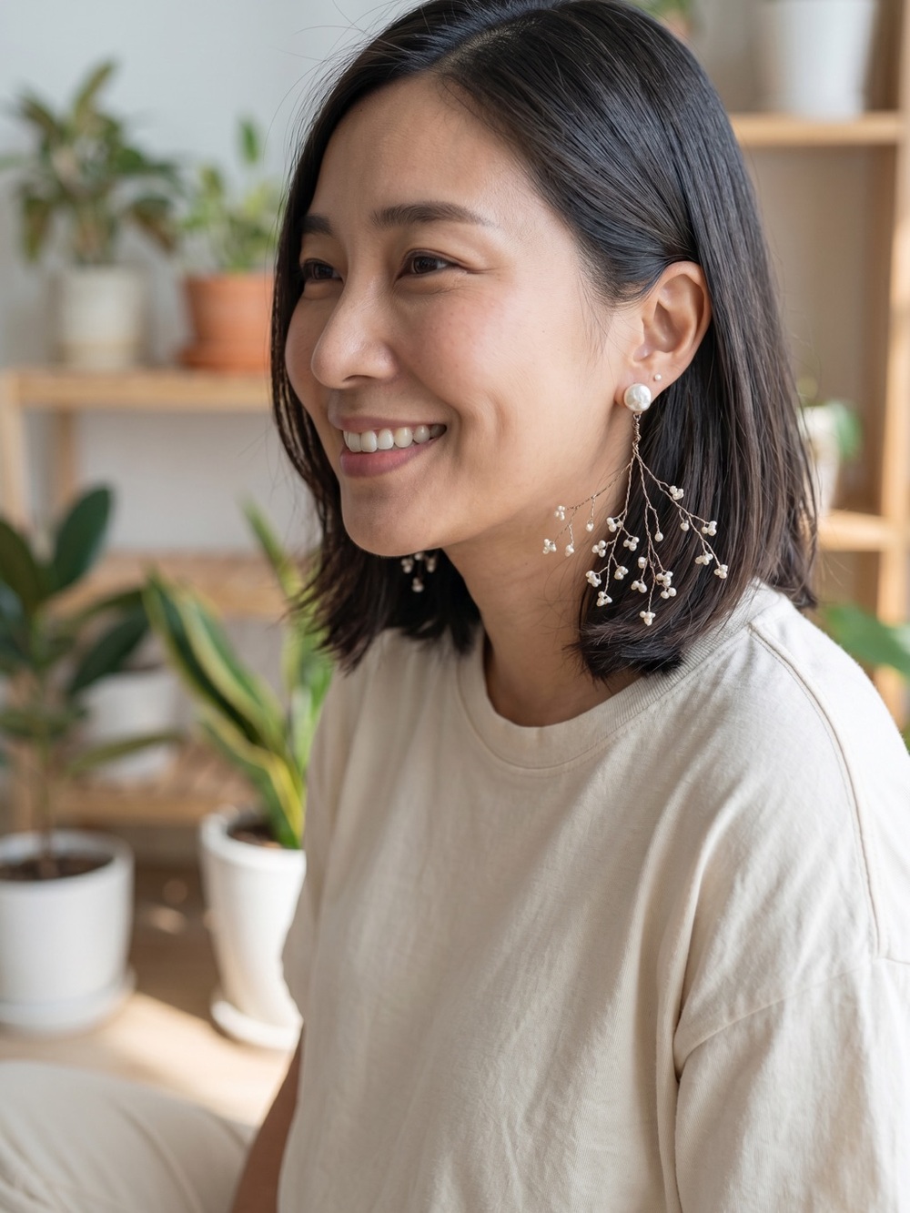 Freshwater Pearl Branch Drop Earrings - Gold Wire
